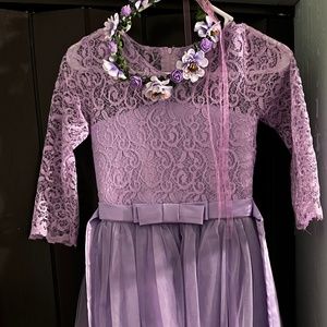 Girls Flower Vintage Floral Lace 3/4 Sleeves Floor Length Dress